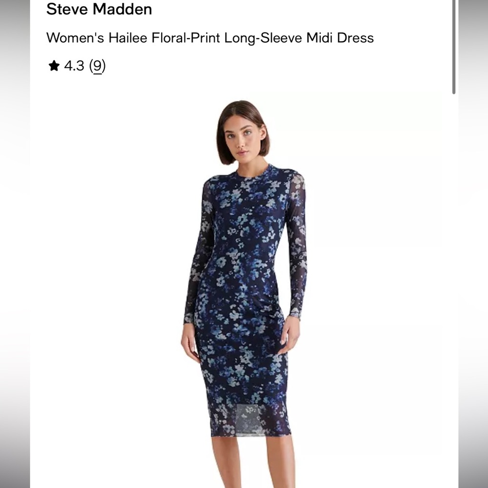 Steve Madden Hailee Floral Print Long Sleeve Midi Dress Sheer Mesh Maxi bodycon